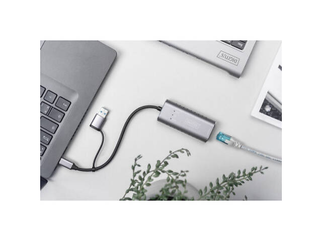 Перехідник USB-C + USB 3.0 to RJ45 2500Mbps Ethernet Digitus (DN-3028) - Фото 4