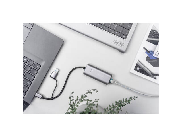 Перехідник USB-C + USB 3.0 to RJ45 2500Mbps Ethernet Digitus (DN-3028) - Фото 6