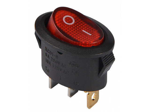 Переключатель овальный 1 клавиша 1NO 25мм с подсветкой красный неон 220V [A0140040087] KCD1-9-101N R/B АСКО