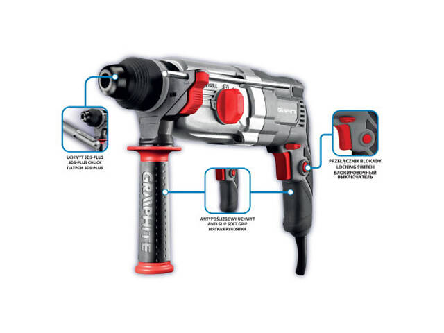 Перфоратор Graphite SDS-plus, 900Вт, 3.4Дж, кейс 6.1кг (58G539) - Фото 5