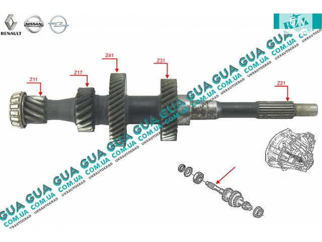 Первинний вал 5 ступінчастої КПП 7701716351 Nissan/НІССАН INTERSTAR 1998-2010/ІНТЕРСТАР 98-10, Nissan/НІССАН PRIMAS