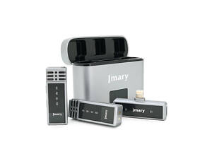 Петличний бездротовий мікрофон Jmary MW-15 (2шт)+ кейс, роз'єм Lighting, вбудований акумулятор 70 mAh, Silver, Box