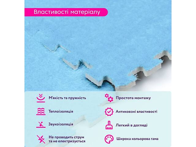 Підлога-пазл плюшевий 30х30х1см Блакитний (D) SW-00002090 - Фото 4