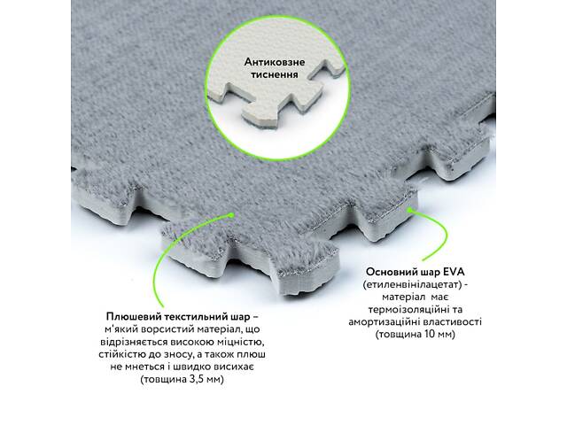 Підлога-пазл плюшевий 30х30х1см Світло-сірий (D) SW-00002080 - Фото 3