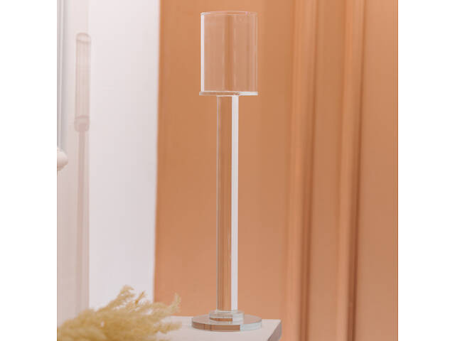 Підсвічник келих скляний на високій ніжці 8×40.5 см декоративний прозорий HP-4-45L - Фото 4