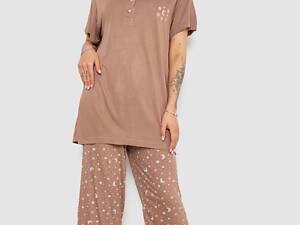 Піжама жіноча з принтом, колір мокко, 243R7021