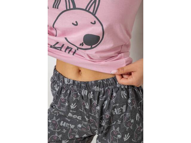 Піжама жіноча з принтом, колір рожевий, 243R9637 - Фото 5