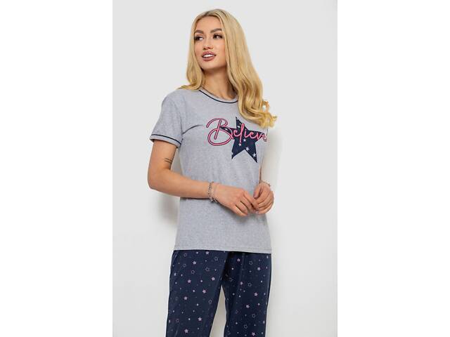 Піжама жіноча з принтом, колір сіро-синій, 243R9214 - Фото 2