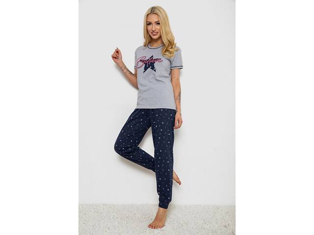 Піжама жіноча з принтом, колір сіро-синій, 243R9214 - Фото 3