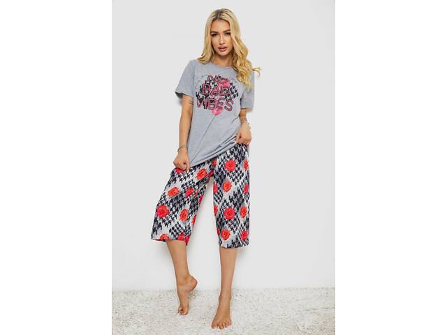 Піжама жіноча з принтом, колір сірий, 243R10373 - Фото 1
