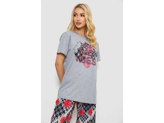 Піжама жіноча з принтом, колір сірий, 243R10373 - Фото 2