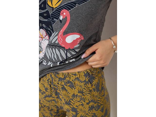 Піжама жіноча з принтом, колір сірий, 243R9639 - Фото 5