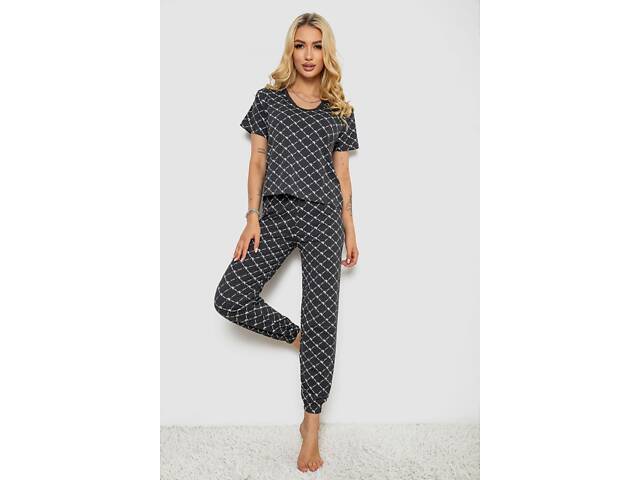 Піжама жіноча з принтом, колір сірий, 243RK2044 - Фото 1