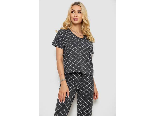 Піжама жіноча з принтом, колір сірий, 243RK2044 - Фото 2