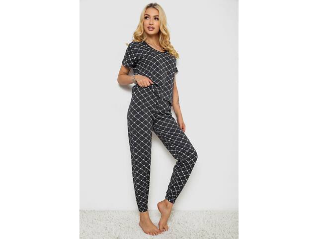 Піжама жіноча з принтом, колір сірий, 243RK2044 - Фото 3