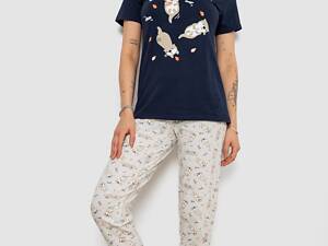 Пижама женская с принтом, цвет сине-молочный, 243R15896