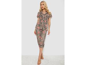 Піжама жіноча з принтом, колір бежевий, 243R19012