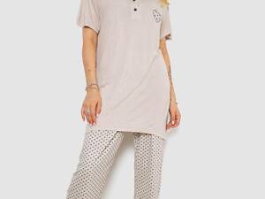 Пижама женская с принтом, цвет бежевый, 243R7000