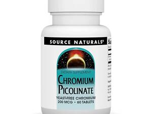 Піколінат хрому Source Naturals Chromium Picolinate 200 mcg Yeast Free 60 tabs (1086-2023-10-5117)