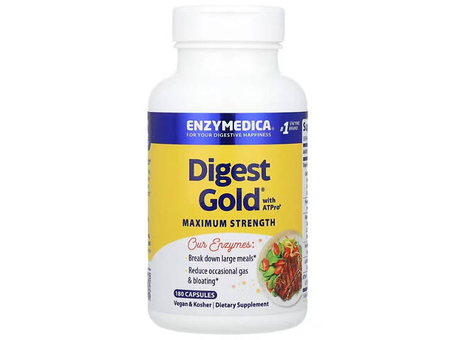 Пищеварительные ферменты, Digest Gold with ATPro, Enzymedica, 180 капсул Пищеварительные ферменты, Digest Gold with ATPro, Enzymedica, 180 капсул
