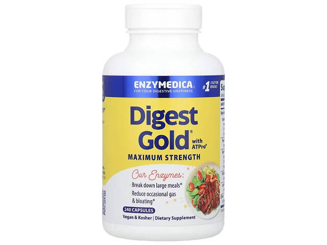 Пищеварительные ферменты, Digest Gold with ATPro, Enzymedica, 240 капсул Пищеварительные ферменты, Digest Gold with ATPro, Enzymedica, 240 капсул