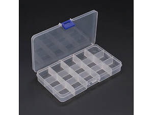 Пластмасовий ящик для радіодеталей, 175 х 25 х 100 мм, 15 відділень Q240