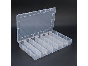 Пластмасовий ящик для радіодеталей, 345 х 50 х 220 мм, 28 великих відділень