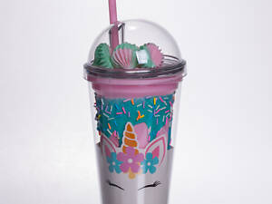 Пластиковий стакан з трубочкою і кришкою 400 мл багаторазовий HP-18-1TUP