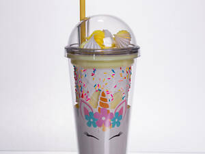 Пластиковий стакан з трубочкою і кришкою 400 мл багаторазовий Жовтий HP-18-1Y