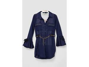 Плаття-сорочка в комплекті з майкою для дівчаток, колір темно-синій, 247R0495