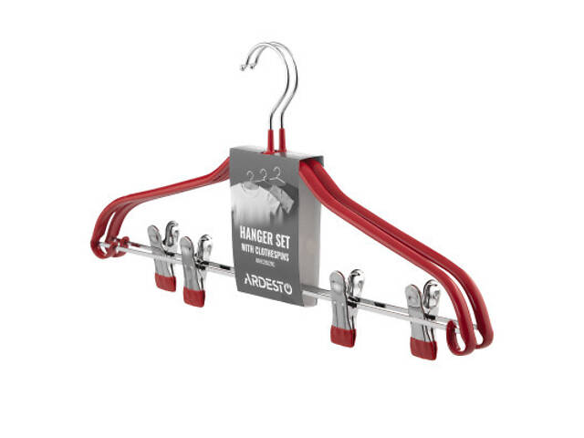 Плечики Ardesto Металеві з ПВХ покриттям З прищіпками Червоні 42 см 2 шт. (ARHC2802RC) - Фото 2