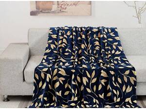 Плед Ecotton 150х220 см из микрофибры Well Soft Листья золотые синий