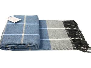 Плед Vladi 140x200 см хлопковый натуральный синий с голубым в клетку Валенсия Harry