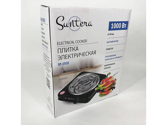 Плита настольная эмалированная Suntera SP-1910 1000 w, Электроплита CN-376 настольная бытовая - Фото 1