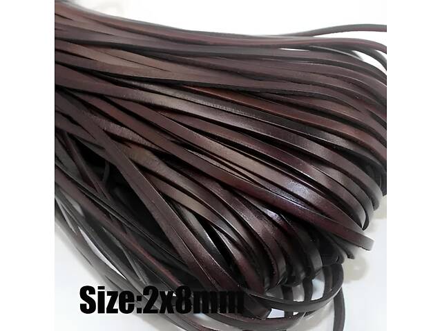 Плоский кожаный шнурок RESTEQ 2м 2х8 мм коричневый – шнур для браслетов, украшений, галантереи - Фото 3