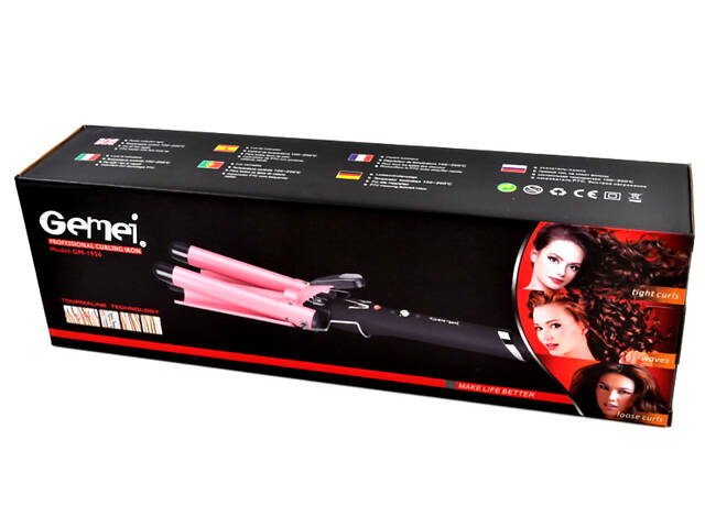 Плойка Для Волос Pro Gemei Gm 1956 Тройная Розово-черный (351487) - Фото 4