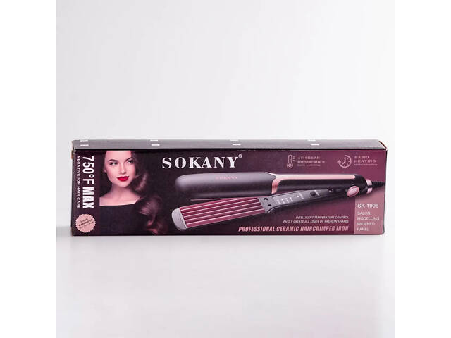 Щипці гофре для волосся професійні 40 Вт випрямляч плойка з індикатором роботи Sokany SK-1906 - Фото 6