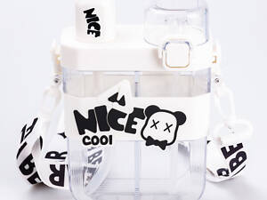 Пляшечка для води з трубочкою 620 мл багаторазова з ремінцем Біла