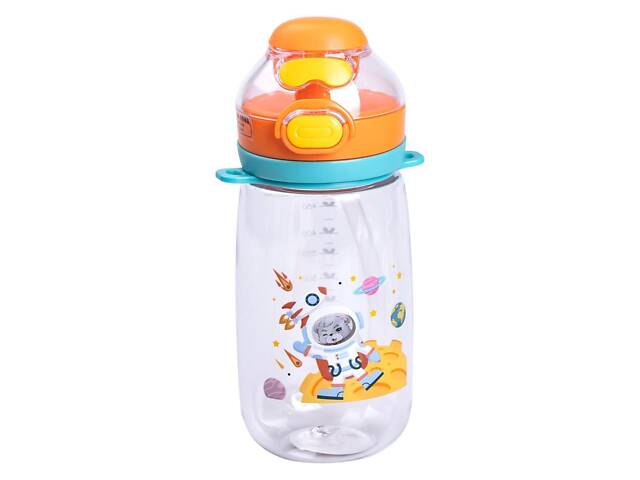 Пляшка для води дитяча 550 мл з ремінцем і трубочкою для спорту та школи 20 см Помаранчева - Фото 2