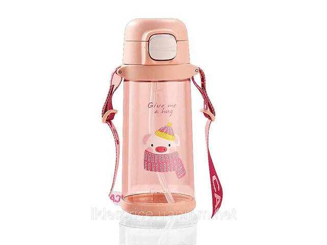 Бутылка для воды CASNO 690 мл KXN-1219 Розовая (Свинка) с соломинкой, Оригинал! - Фото 2