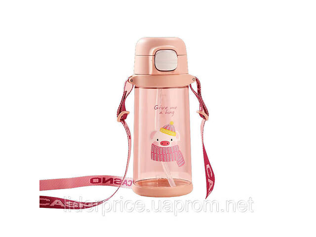 Бутылка для воды CASNO 690 мл KXN-1219 Розовая (Свинка) с соломинкой, Оригинал! - Фото 3