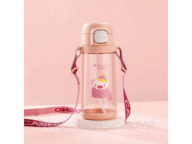 Бутылка для воды CASNO 690 мл KXN-1219 Розовая (Свинка) с соломинкой, Оригинал! - Фото 10