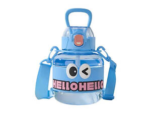 Пляшка для води дитяча з трубочкою 680 мл з ручкою та ремінцем Синя HP-14-46BL