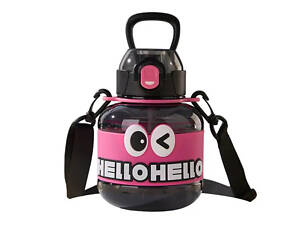 Пляшка для води дитяча з трубочкою 680 мл з ручкою та ремінцем Чорна HP-14-46B