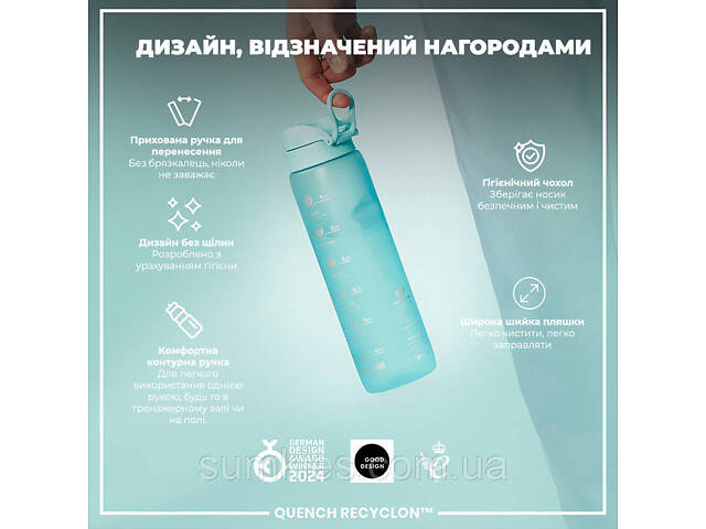 Пляшка для води ION8 1000 мл. BPA Free, Times To Drink, (ЕКО пляшка) BPA Free, Sonic Blue - Фото 4