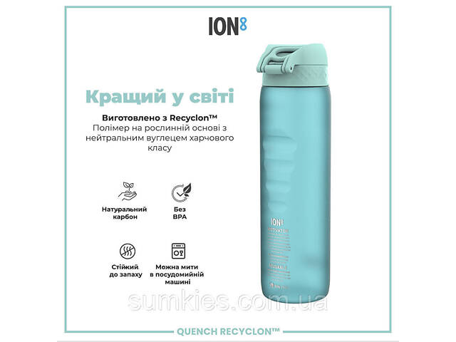 Пляшка для води ION8 1000 мл. BPA Free, Times To Drink, (ЕКО пляшка) BPA Free, Sonic Blue - Фото 6