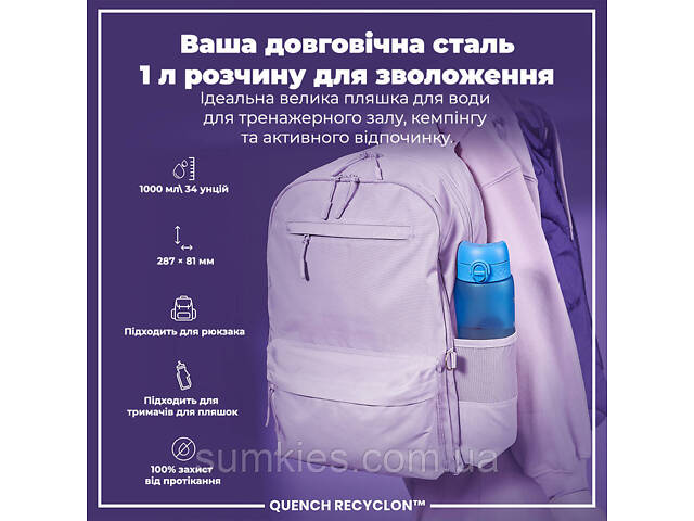 Пляшка для води ION8 1000 мл. BPA Free, Times To Drink, (ЕКО пляшка) BPA Free, Blue & Pink - Фото 5