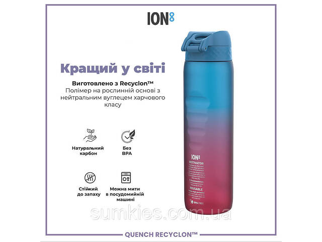 Пляшка для води ION8 1000 мл. BPA Free, Times To Drink, (ЕКО пляшка) BPA Free, Blue & Pink - Фото 6