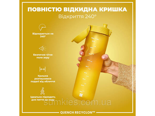 Пляшка для води ION8 1000 мл. (ЕКО пляшка) BPA Free, Yellow - Фото 3