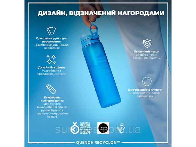Пляшка для води ION8 1000 мл. (ЕКО пляшка) BPA Free, Blue - Фото 4
